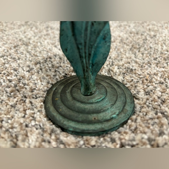 Vintage Tulip Candleholder Single Frosted Glass Flower, Green Metal Stem - Picture 9 of 12